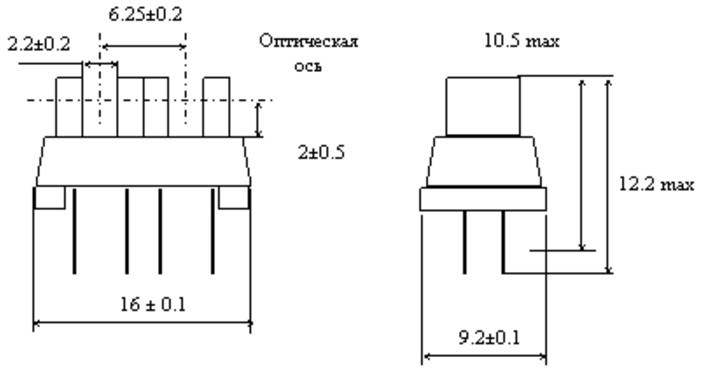 Габаритные размеры оптопары УАОТ-01