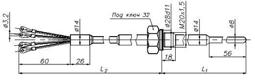 Габаритные размеры термопреобразователей ТСП-037Д (исполнение1)