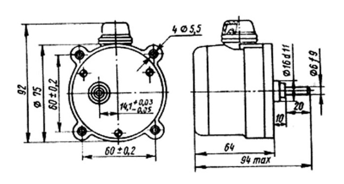 Схема габаритных размеров двигателя Д-219П