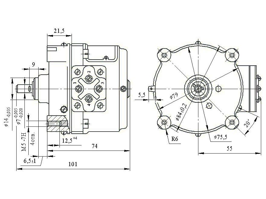 Схема габаритных размеров электродвигателя РД-09-П2А 